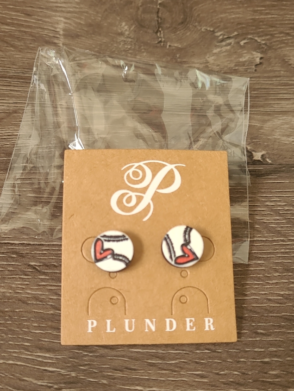 Plunder Heart Baseball Stud Earrings - White & Red